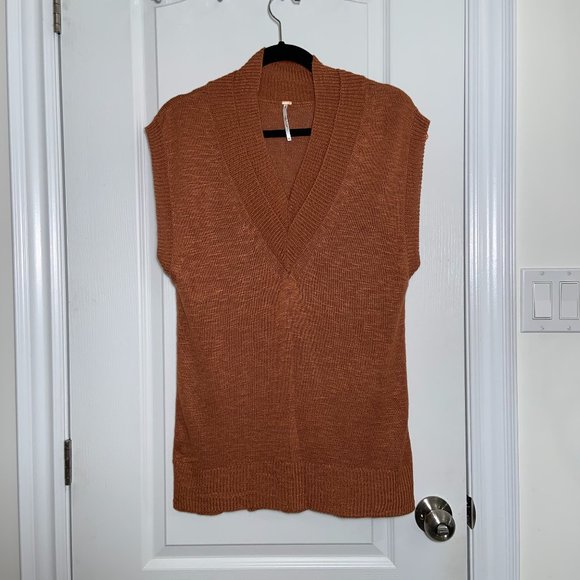 Free People Hannah Oversized Tunic Sweater Vest Knit Bronze V-Neck Size XS - Picture 4 of 9